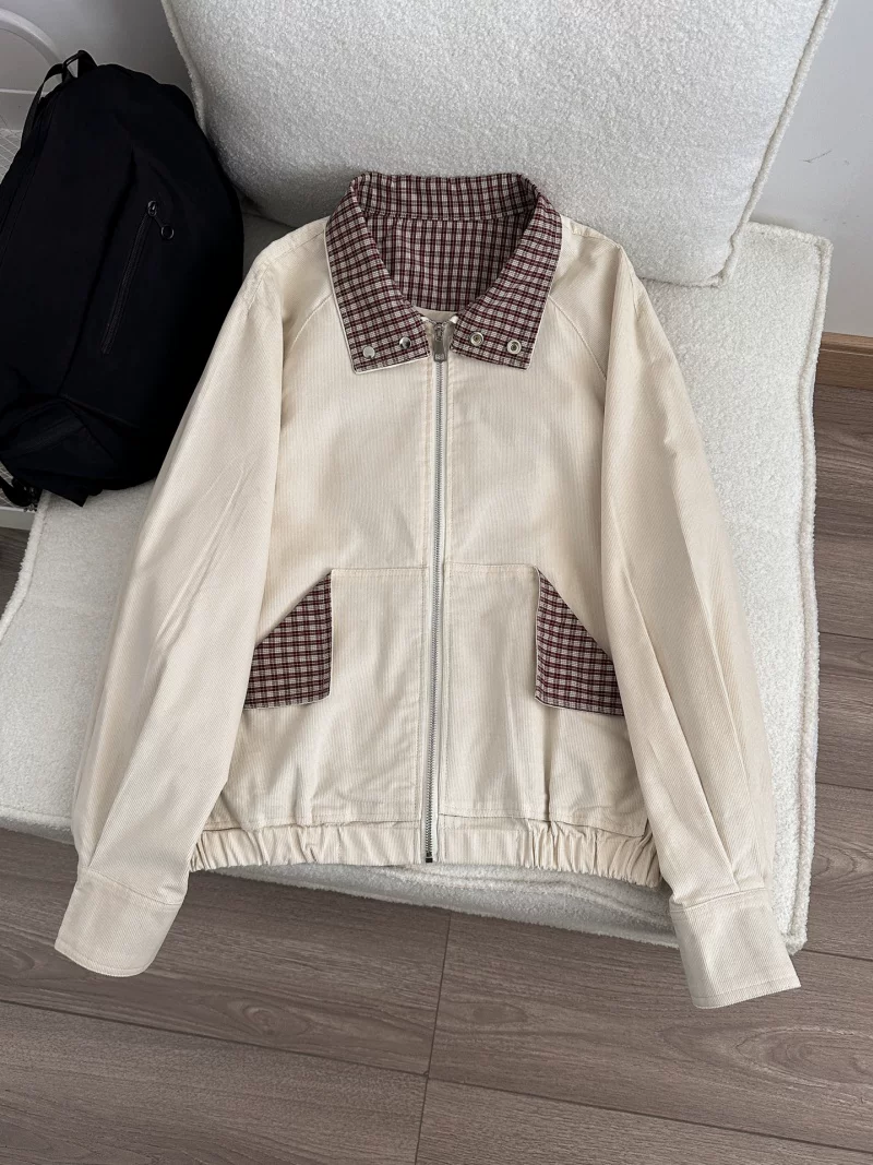 Áo khoác cổ điển kiểu Mỹ dành cho nam và nữ, áo khoác kẻ caro phối vải mùa xuân thu, áo khoác công sở dáng rộng thời trang, cá tính.