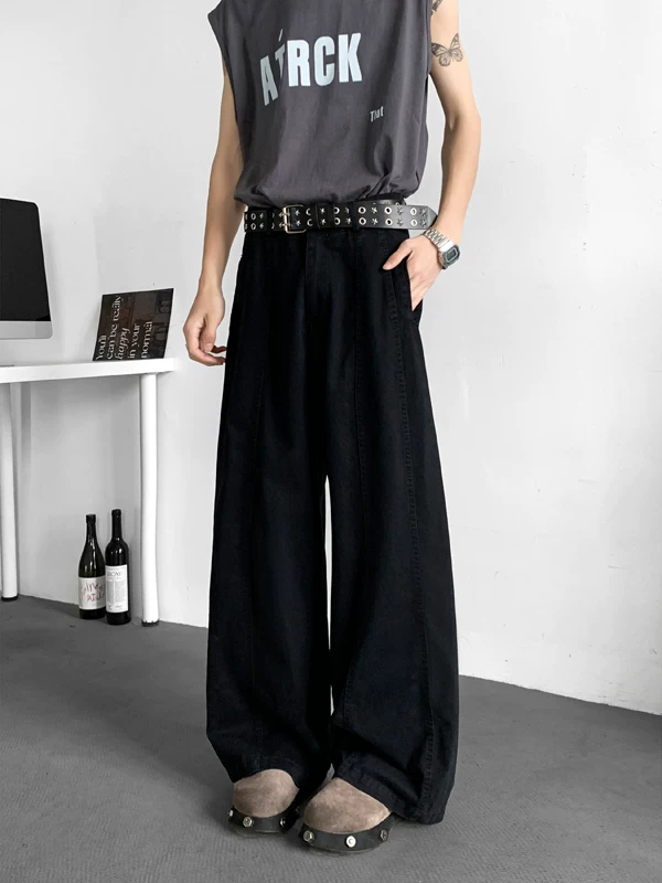 Quần jean denim nam kiểu Mỹ cổ điển, quần cleanfit mùa xuân/hè, thương hiệu thời thượng, ống rộng, dáng cong, dài chạm sàn.