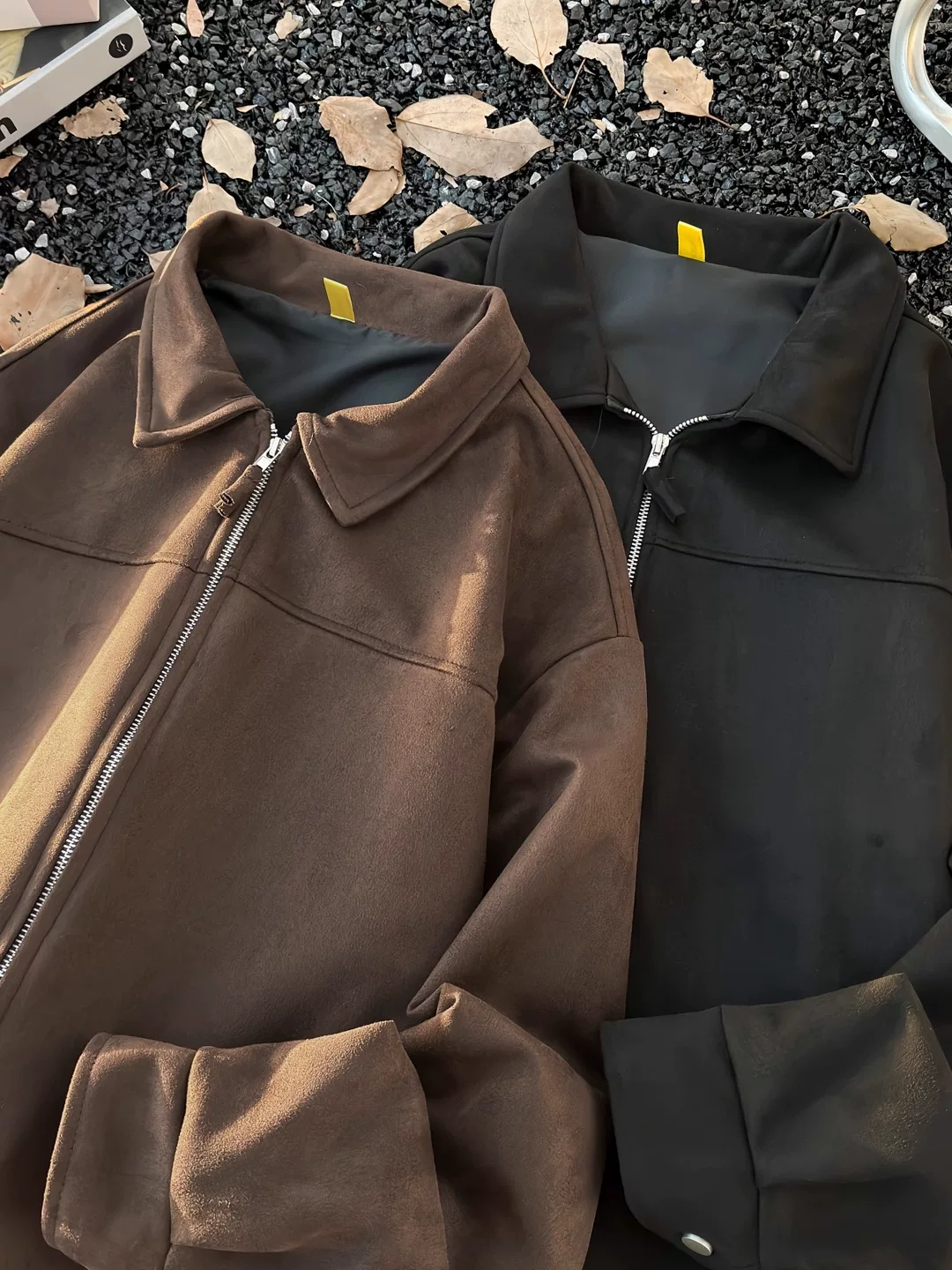 Áo khoác da lộn mùa xuân thu dành cho nam, phong cách retro Mỹ, áo khoác thường ngày cao cấp, áo khoác mô tô thương hiệu thời thượng có cổ lật.