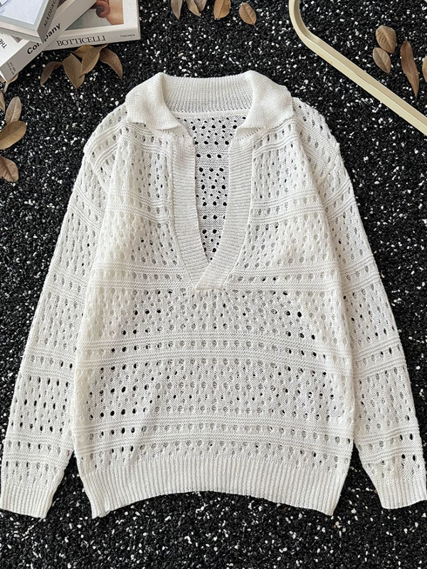 Áo Polo dệt kim cổ chữ V khoét lỗ kiểu Mỹ dành cho nam, thương hiệu thời thượng, trang phục chống nắng cá tính và sành điệu với thiết kế độc đáo, áo kiểu dáng thoải mái.