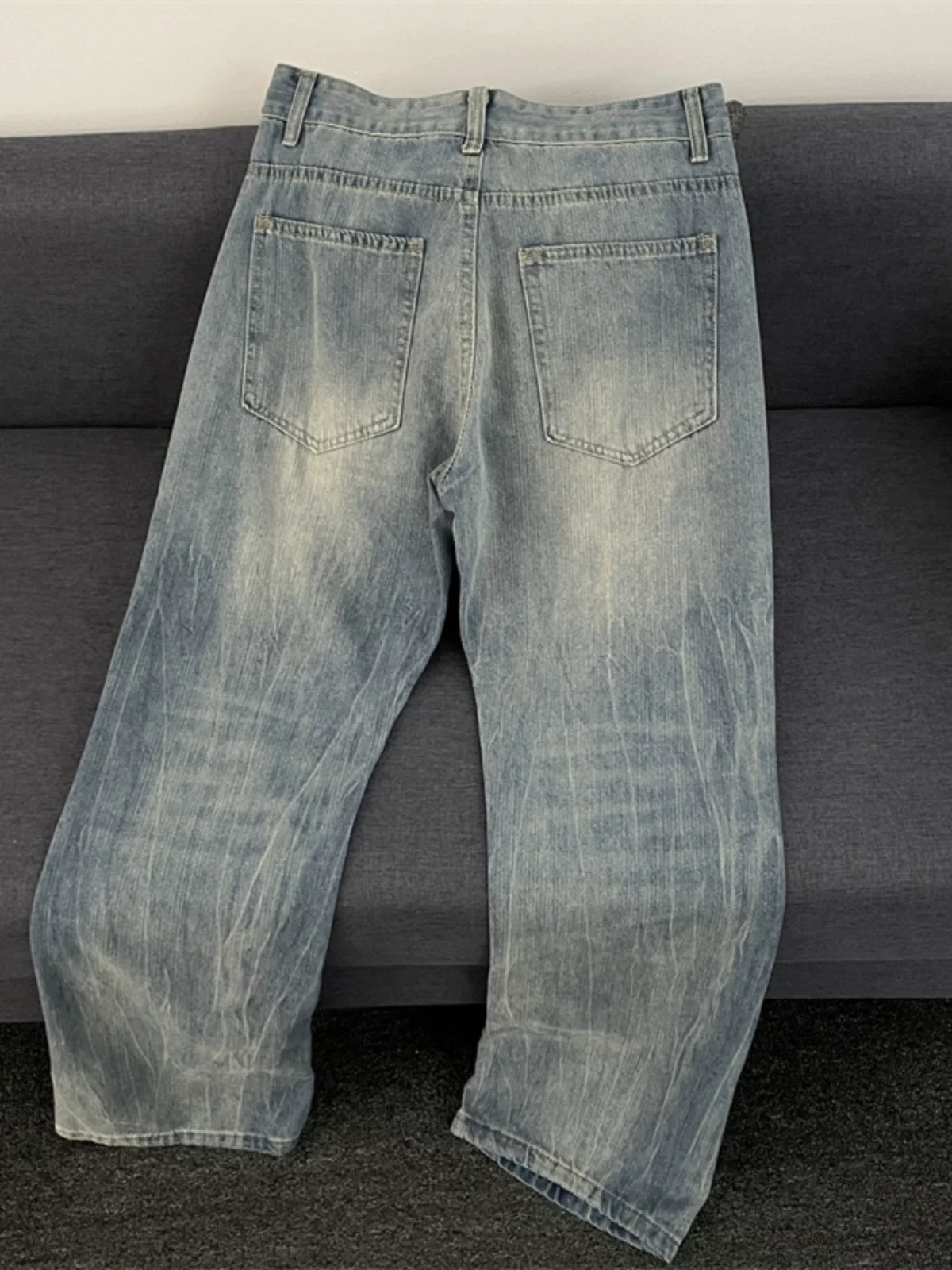 Quần jeans chất liệu tre đã qua xử lý dành cho nam, quần phong cách Mỹ cổ điển mùa xuân thu, quần dài ống rộng dáng suông thời thượng.