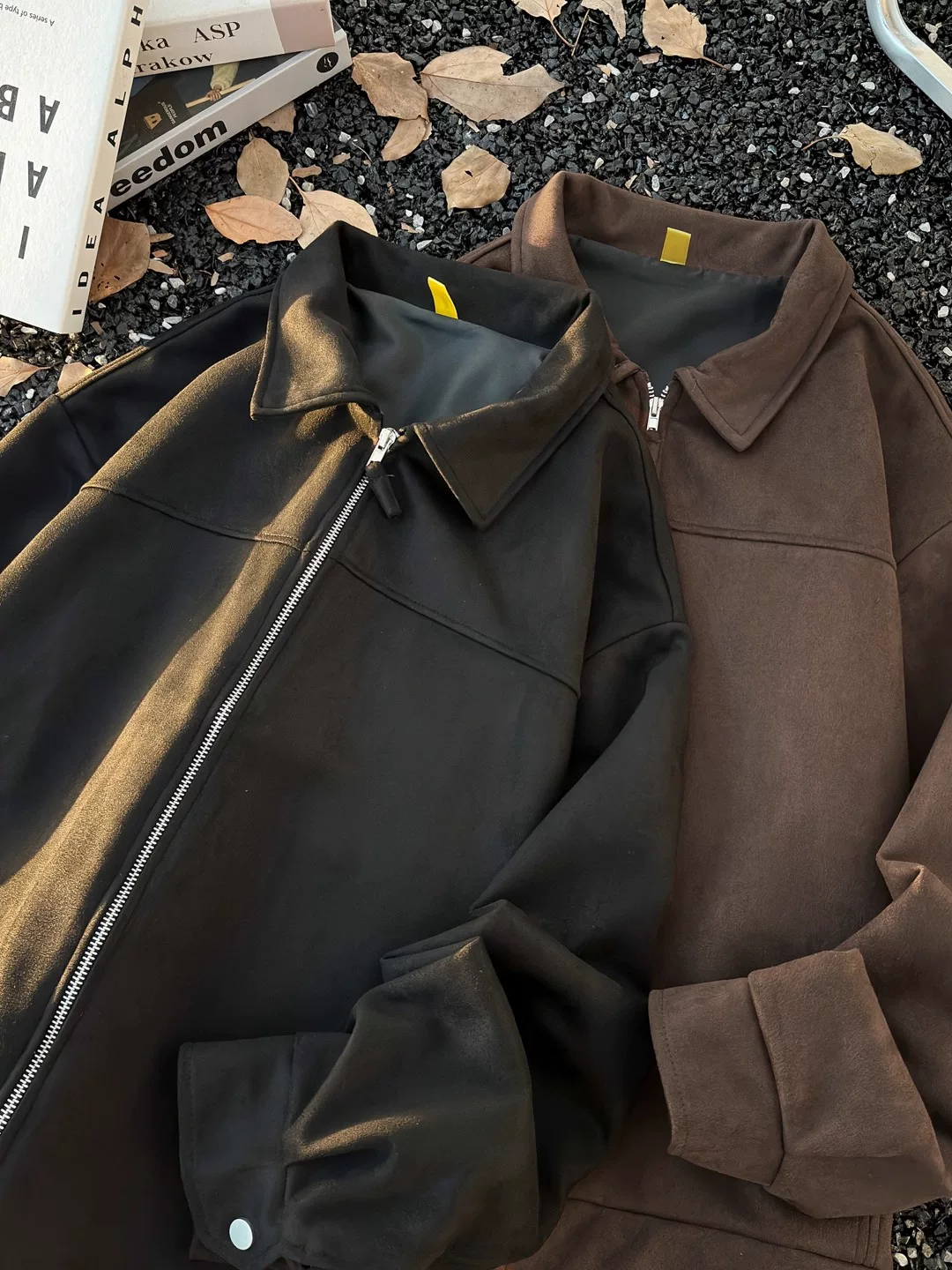 Áo khoác da lộn mùa xuân thu dành cho nam, phong cách retro Mỹ, áo khoác thường ngày cao cấp, áo khoác mô tô thương hiệu thời thượng có cổ lật.