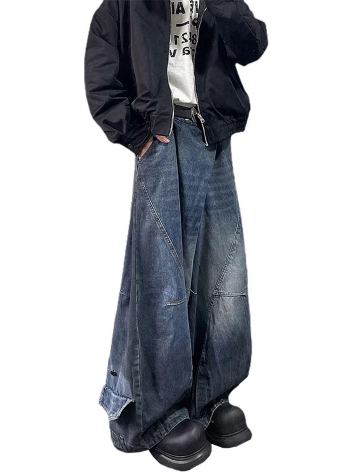 Quần jeans ống rộng nam chất liệu dày dặn, thiết kế hip-hop Mỹ mùa xuân, quần loe thời trang thương hiệu nổi tiếng.
