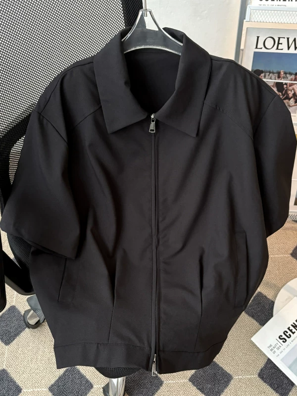 Áo sơ mi ngắn tay có khóa kéo đôi cho bé trai, áo sơ mi nửa tay dáng rộng thương hiệu hợp thời trang mùa hè, áo khoác ngắn cao cấp phong cách Mỹ