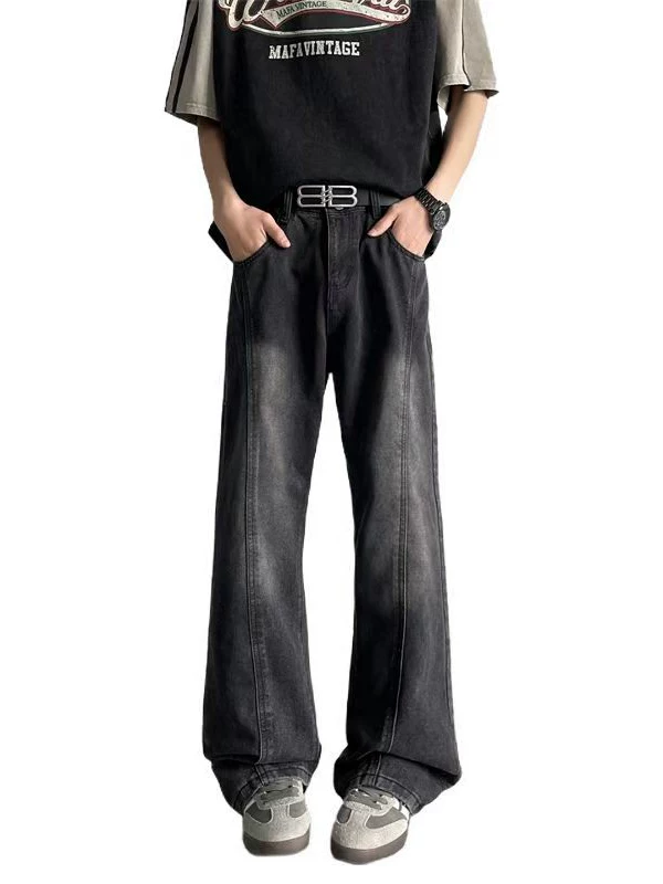 Quần jeans nam mùa xuân thu, kiểu dáng cleanfit, giặt mài vintage, thời trang phong cách Mỹ, dáng rộng ống đứng, ống loe dài.