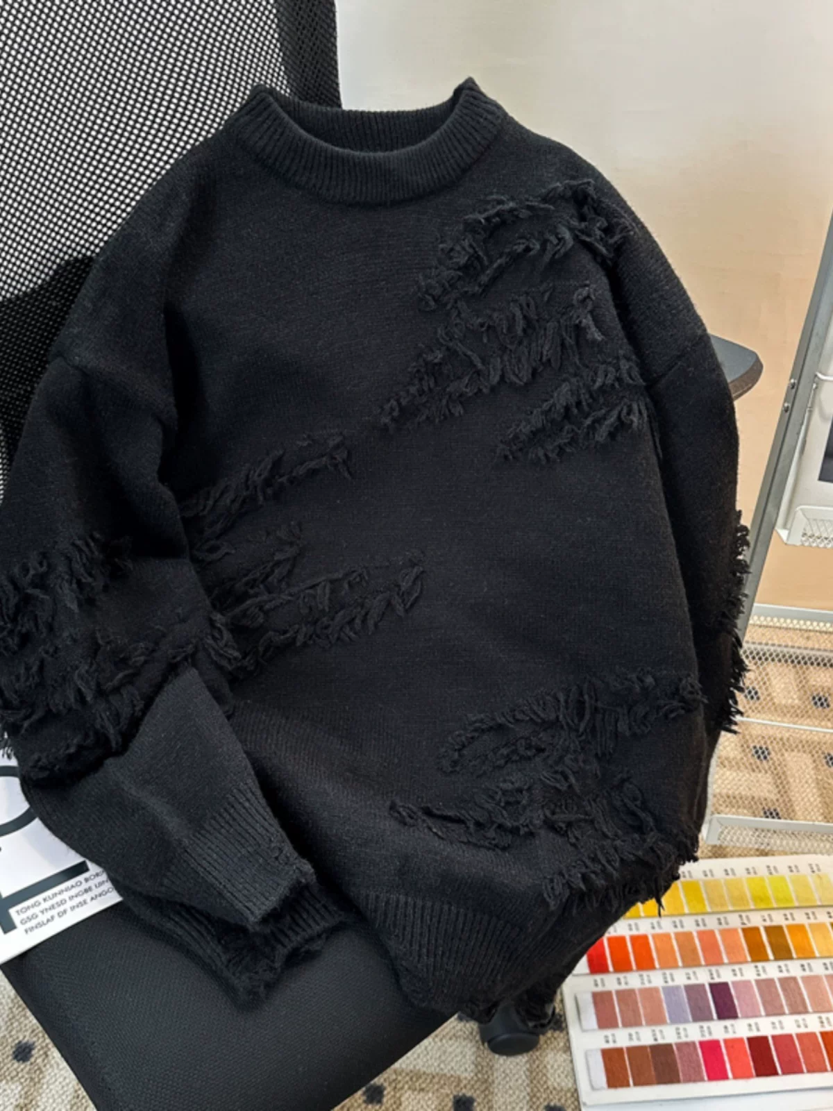 Áo len tua rua phong cách Nhật Bản dành cho nam và nữ, áo len cổ tròn dáng rộng, áo khoác phong cách lười biếng hợp thời trang thu đông.