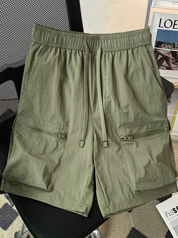 Quần short cargo kiểu Mỹ có túi lớn, quần short năm phần ống rộng dáng suông mùa hè, quần dài vừa thể thao nhanh khô, phong cách thường ngày dành cho nam.