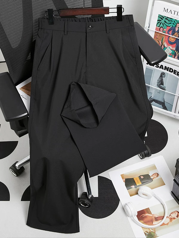 Quần tây nam kiểu Nhật tối giản, dáng suông, chất liệu mềm mại, màu trơn, thời trang mùa hè, quần casual cao cấp, phong cách thời thượng.