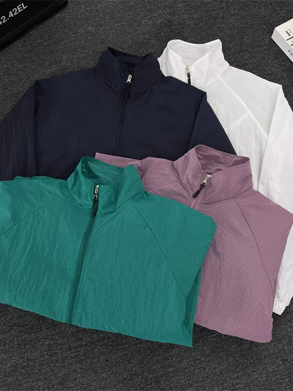 Quần áo chống nắng nhanh khô kiểu Nhật dành cho nam, áo khoác chống tia UV nhẹ cho mùa hè, áo khoác ngoài cổ đứng kiểu Mỹ.