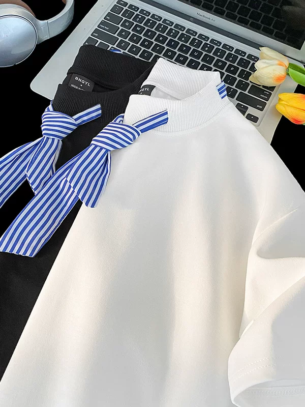 Áo thun ngắn tay sọc kiểu Nhật dành cho nam, áo thun cổ tròn dáng rộng hợp thời trang mùa hè kiểu Mỹ.