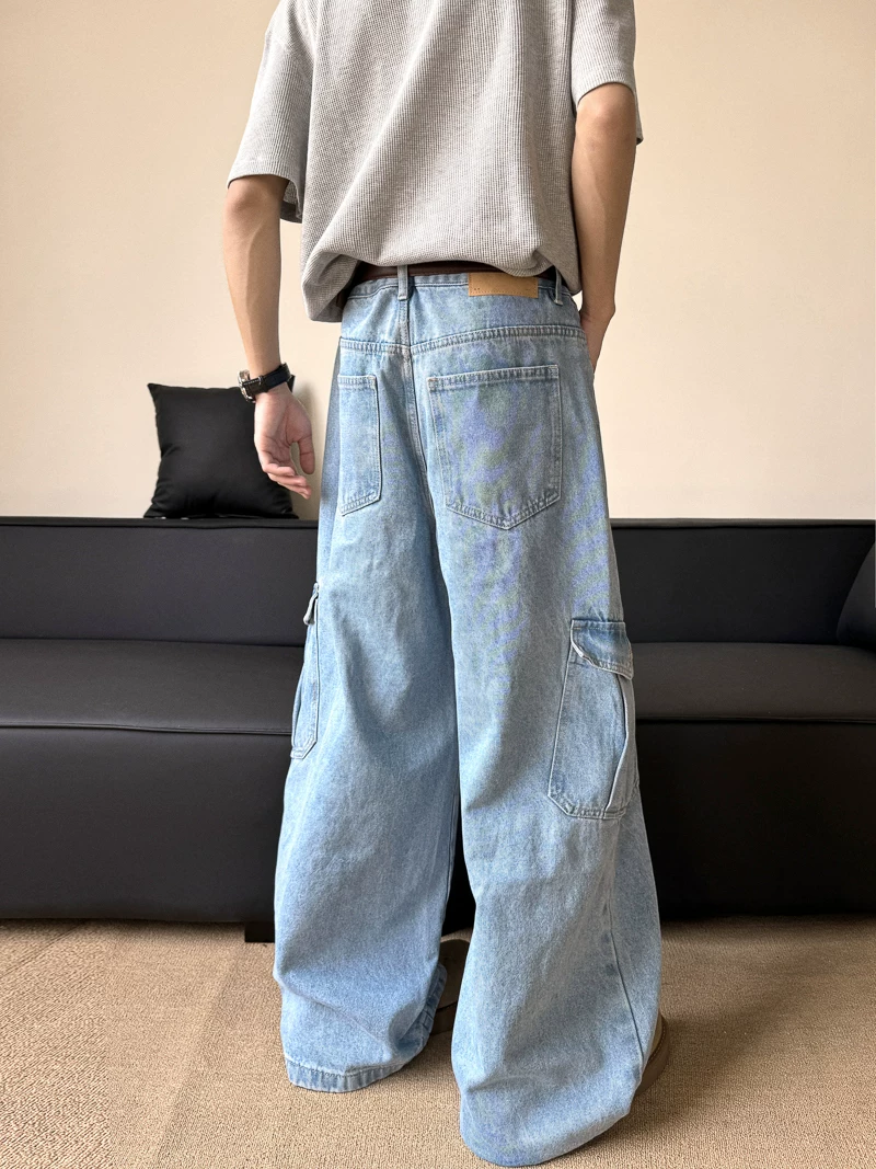 Quần jean ống rộng mỏng mùa hè dành cho nam, có túi lớn, quần công sở ống rộng, quần dài chạm sàn phong cách Mỹ thời thượng dành cho cặp đôi.