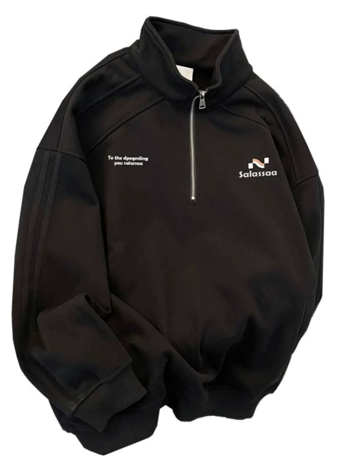 Áo nỉ dày dặn dành cho nam, mùa thu đông, dáng rộng, cổ đứng, áo khoác nửa khóa kéo, chất liệu nặng, phong cách Mỹ, thương hiệu thời trang, áo khoác đôi.