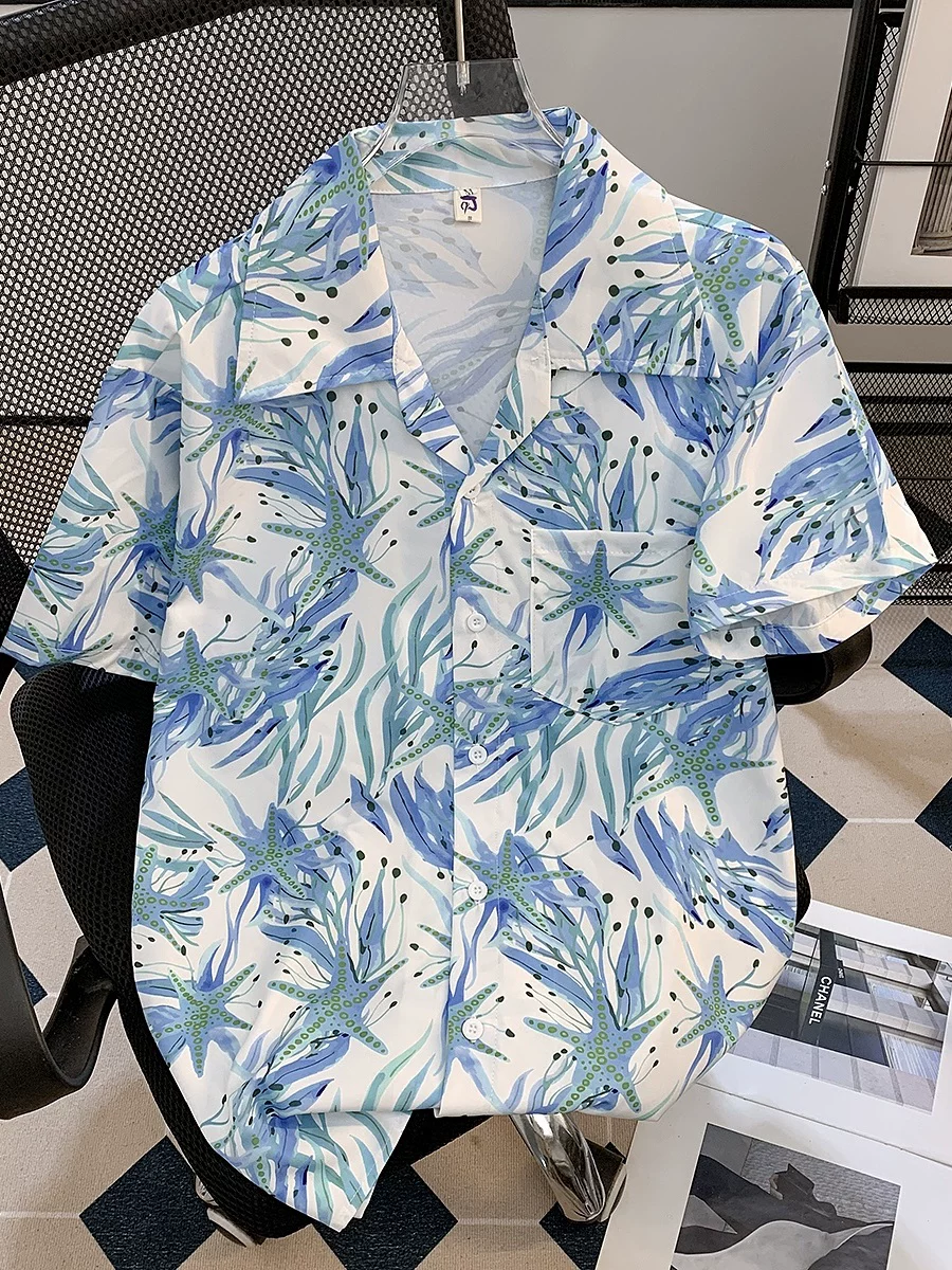 Áo sơ mi ngắn tay in họa tiết mùa hè dành cho nam, áo nửa tay dáng rộng kiểu Hawaii, áo sơ mi đi biển đẹp trai của thương hiệu thời trang Mỹ