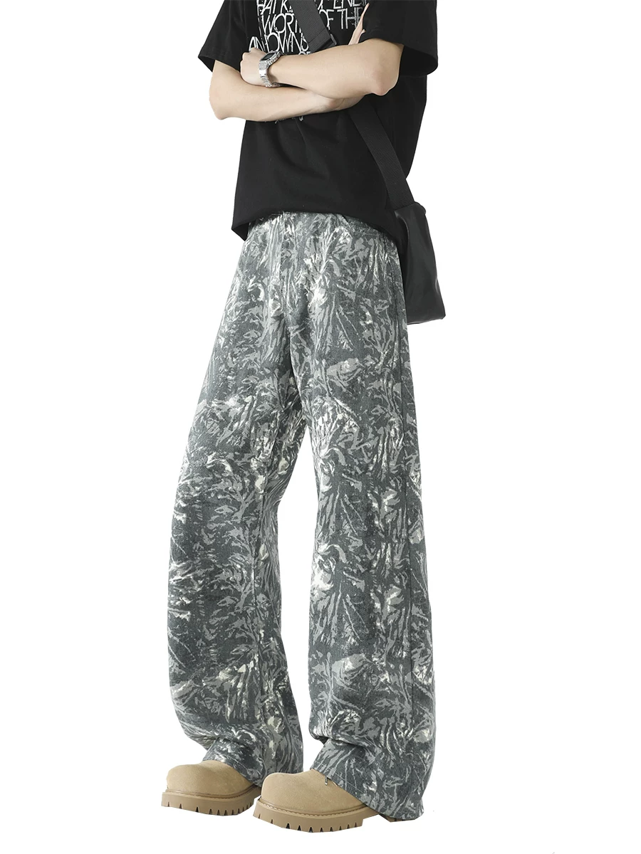 Quần jean họa tiết hoa nhuộm tie-dye dành cho nam và nữ, quần thiết kế độc đáo, quần ống đứng phong cách Mỹ thời thượng mùa xuân thu, quần loe thương hiệu thời trang.