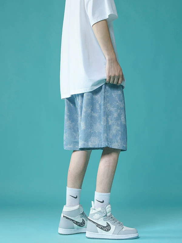 Quần short đi biển nhuộm màu tie-dye dành cho nam, quần short thẳng kiểu Hồng Kông phong cách ins, quần short dáng rộng mùa hè, quần short năm phần phong cách hip-hop hợp thời trang.