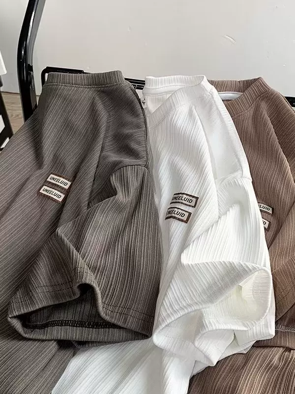 Áo thun ngắn tay có nhãn hiệu Ice Silk dành cho nam, áo thun dáng rộng kiểu Nhật Bản cổ tròn nửa tay phong cách Hồng Kông mùa hè hợp thời trang dành cho cặp đôi