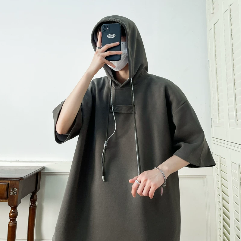 Áo thun có mũ trùm đầu nam tay ngắn mùa hè mỏng rộng rãi áo nỉ nửa tay kiểu Mỹ hợp thời trang thương hiệu thể thao đa năng áo thường ngày