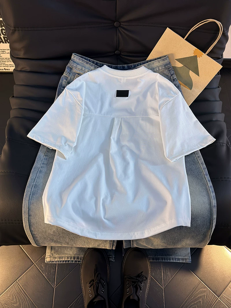 Áo thun nam tay ngắn kiểu Mỹ, áo thun Sorona tay lửng dáng rộng mùa hè, áo cao cấp phối vải thời trang.