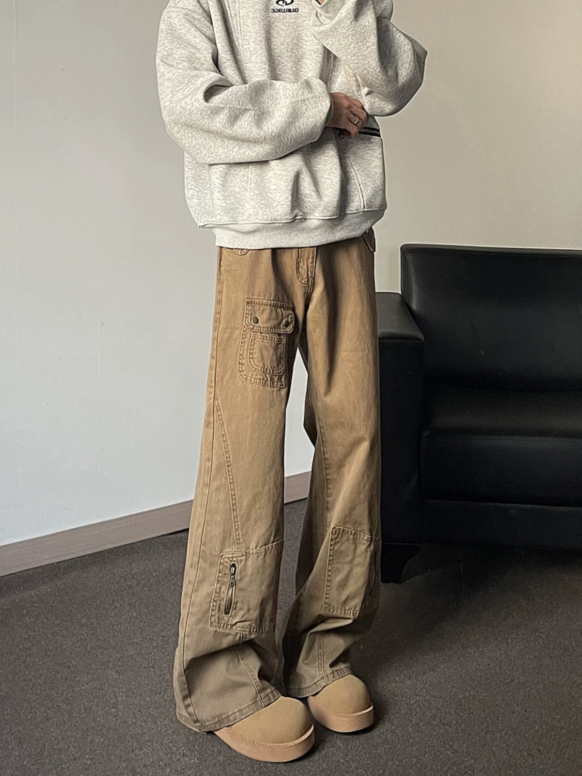 Quần jeans nam vintage mùa xuân thu, quần kiểu Mỹ thời thượng, ống đứng, hơi loe, quần công sở thường ngày.