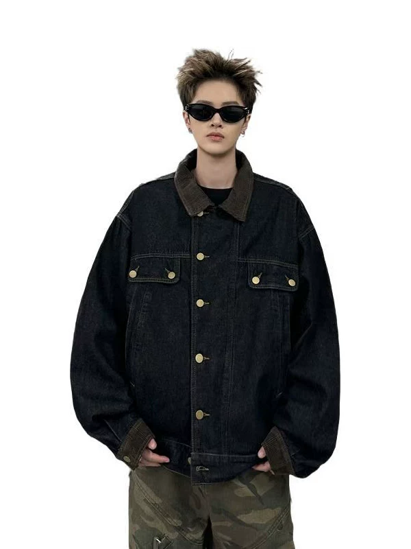 Áo khoác denim cleanfit mùa xuân thu dành cho nam, kiểu dáng retro Mỹ, áo khoác công sở cổ điển, áo khoác rách thời trang thương hiệu nổi tiếng.