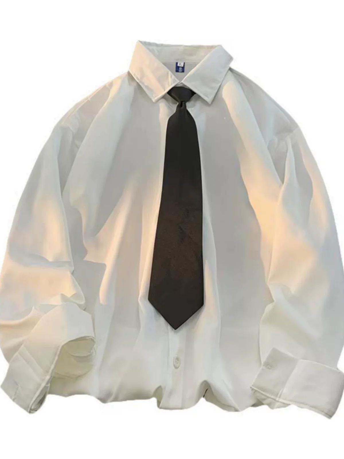 Áo sơ mi trắng trơn DK mùa xuân thu dành cho nam, áo sơ mi dài tay dáng rộng phong cách Nhật Bản, áo kiểu trẻ trung hợp thời trang.