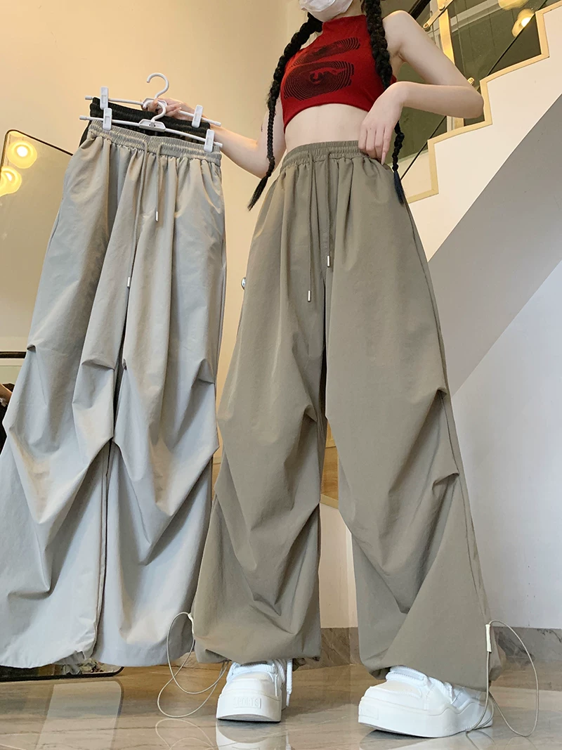 Quần cargo lính dù nhanh khô kiểu dáng thể thao dành cho nam và nữ, thiết kế thời thượng, quần dài thể thao phong cách Mỹ rộng rãi mùa hè.