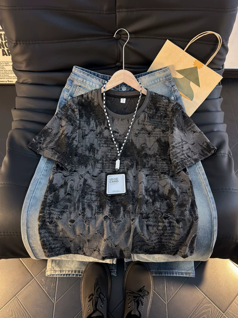 Áo thun nam tay ngắn in họa tiết tie-dye, kiểu dáng rộng rãi, phong cách Mỹ cổ điển, đa năng, hợp thời trang mùa hè.