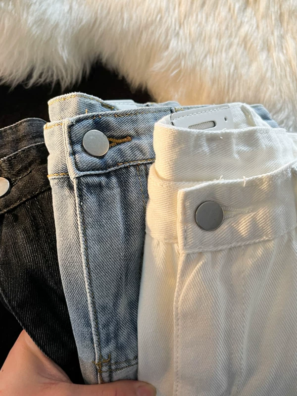 Quần short denim màu trơn cho nam, phong cách Harajuku, quần lửng rộng rãi thoải mái, quần short ống thẳng đa năng hợp thời trang mùa hè.