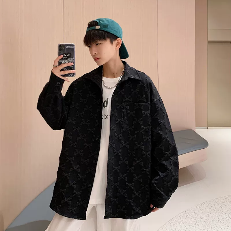 Áo sơ mi dài tay kiểu jacquard phong cách Nhật Bản dành cho nam, áo sơ mi dạo phố cao cấp phong cách ins thời thượng mùa xuân, áo khoác ngoài rộng rãi thoải mái.