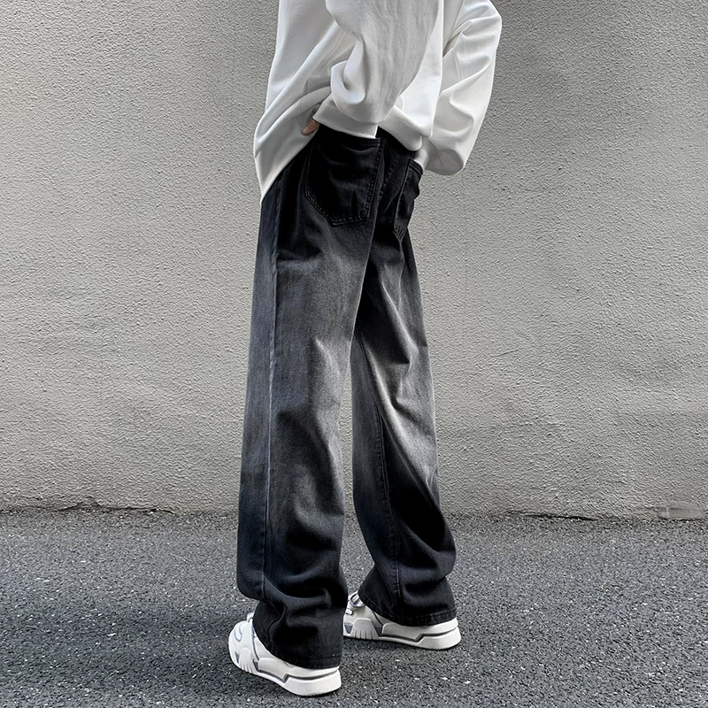 Quần jeans nam kiểu gradient, mùa xuân, dáng rộng, phong cách đường phố, thương hiệu thời thượng, quần ống rộng suông.