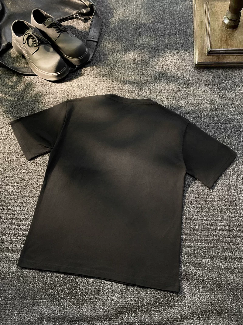 Áo thun nam tay ngắn thêu chữ kiểu Mỹ, chất liệu cotton nguyên chất, phong cách casual mùa hè, thương hiệu thời thượng, dáng rộng, cảm giác cao cấp.