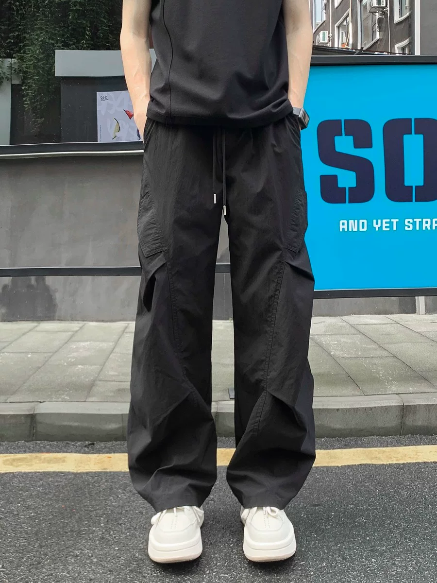 Quần cargo xếp ly dành cho nam, thương hiệu thời thượng, quần thể thao ngoài trời ống đứng nhanh khô mùa thu.