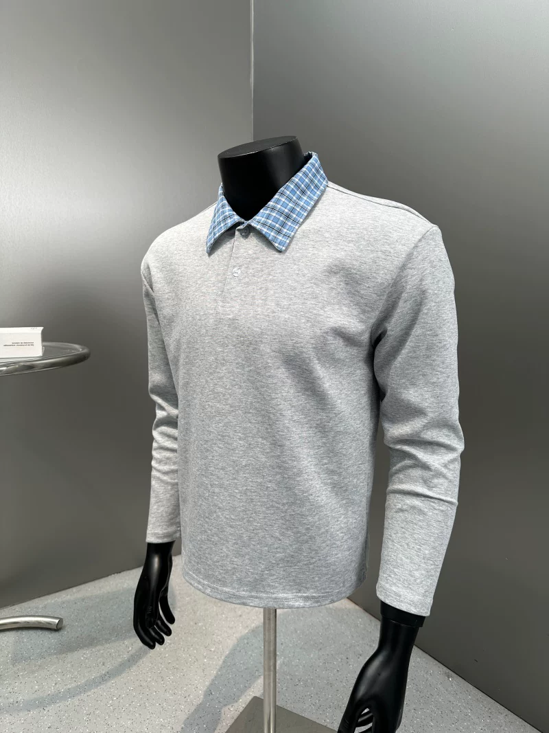 Áo sơ mi Polo dài tay kẻ sọc chắp vá dành cho nam, áo dáng rộng hợp thời trang mùa xuân thu, áo nỉ thường ngày phong cách Mỹ.