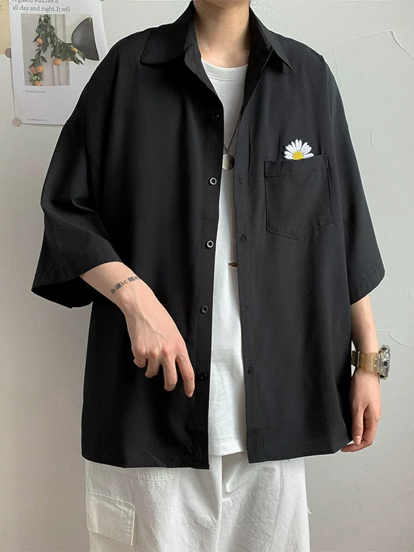 Áo sơ mi ngắn tay hoa cúc mùa hè hợp thời trang, áo sơ mi tay lửng dáng rộng đa năng, áo khoác công sở nam thông thường
