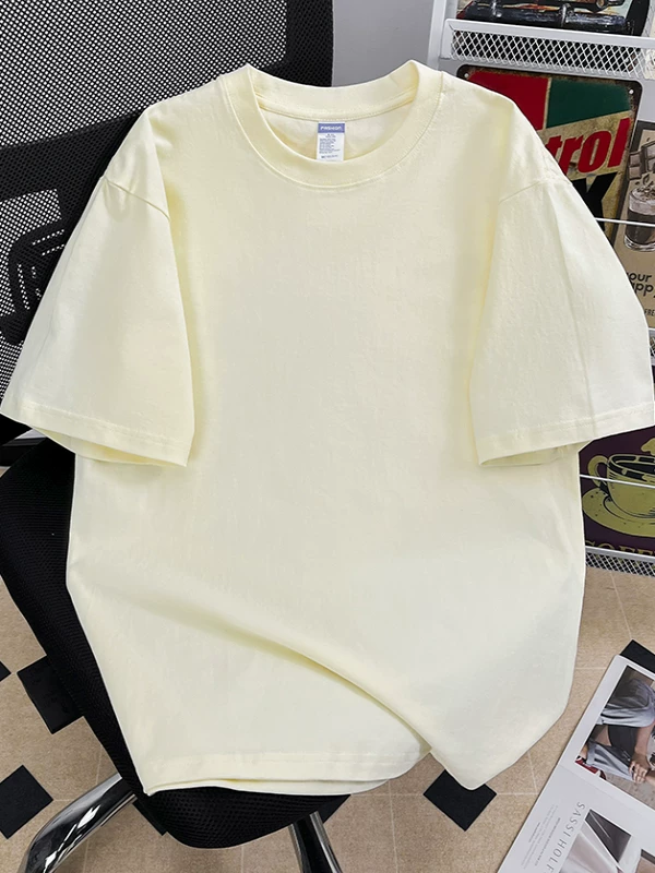 Áo thun cotton nguyên chất 240G dày dặn, tay lửng, vai xuôi, màu trơn, áo thun đôi tay ngắn, áo kiểu dáng rộng thời trang dành cho nam.