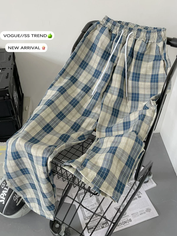 Quần tây kẻ sọc mỏng mùa hè phong cách Nhật Bản quần ống rộng nam rộng rãi hợp thời trang thương hiệu hợp thời trang quần dài ống rộng đa năng