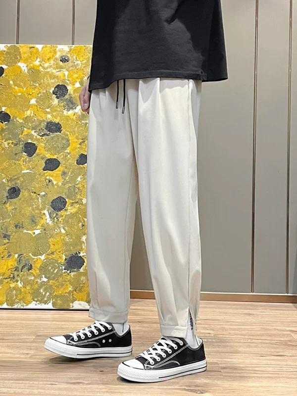 Quần lụa băng phong cách Hàn Quốc thời thượng, quần lửng rộng rãi, quần jogger nam mùa hè mỏng, đa năng, kiểu harem