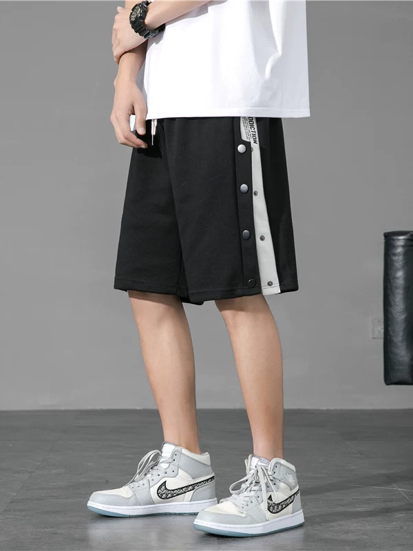 Quần short thể thao cài nút thời trang dành cho nam, kiểu dáng rộng rãi mùa hè, quần short năm phần phong cách sinh viên, quần dài vừa phải kiểu Mỹ dành cho bóng rổ ngoài trời.