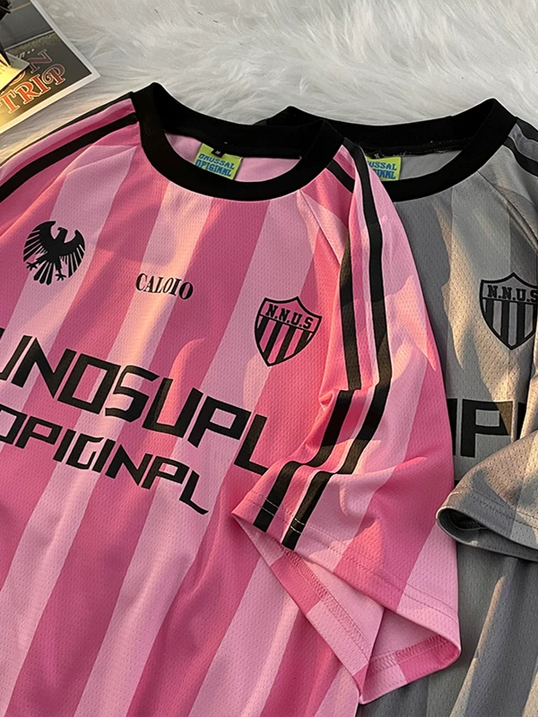 Áo thun ngắn tay kiểu Mỹ dành cho cặp đôi, thương hiệu thời trang, chất liệu vải lưới lụa băng mùa hè, kiểu dáng rộng rãi, thể thao, nhanh khô, dành cho nam.