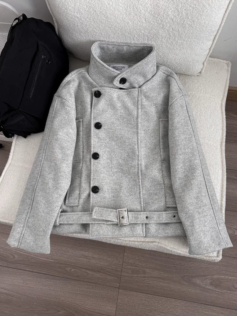 Áo khoác len cổ đứng hai hàng khuy cho nam và nữ, thương hiệu thời trang mùa xuân, dáng rộng, kiểu dáng sành điệu, áo khoác len đôi phong cách Mỹ.