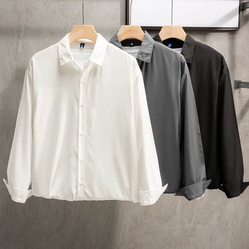 Áo sơ mi trắng dài tay phong cách trưởng thành nhẹ nhàng dành cho nam, áo sơ mi trong phong cách Hàn Quốc mùa xuân thu, áo kiểu dáng rủ thời thượng.