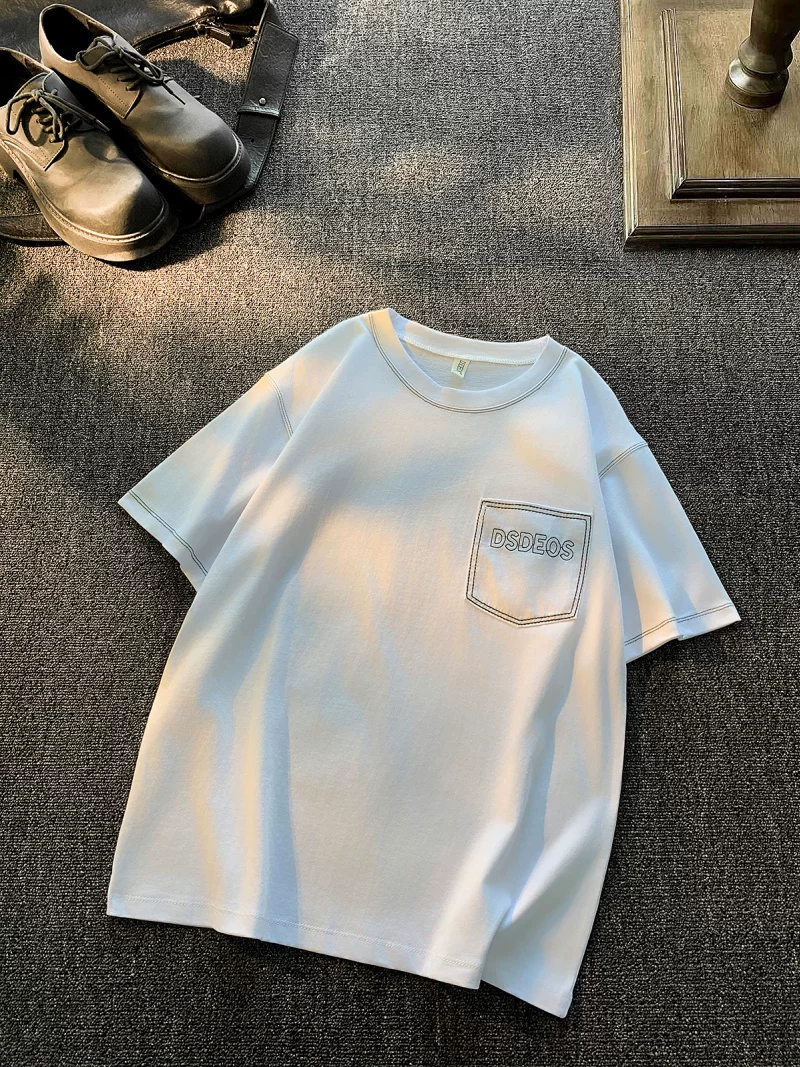 Áo thun ngắn tay giả túi kiểu Mỹ dành cho nam, thương hiệu thời thượng, dáng rộng, chất liệu cotton nguyên chất, thiết kế mùa hè, áo mặc trong.