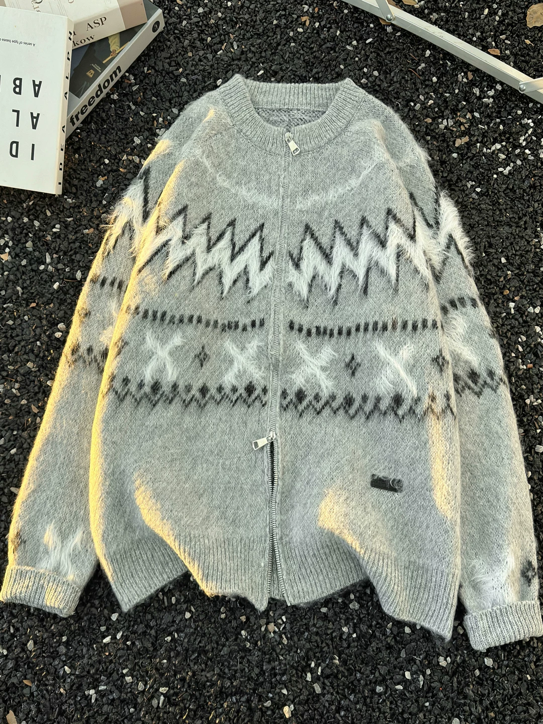 Áo len cardigan có khóa kéo Fair Isle dành cho nam và nữ, áo len dệt kim dáng rộng mùa thu đông, thương hiệu thời thượng, áo len dệt kim phong cách lười biếng dành cho cặp đôi.