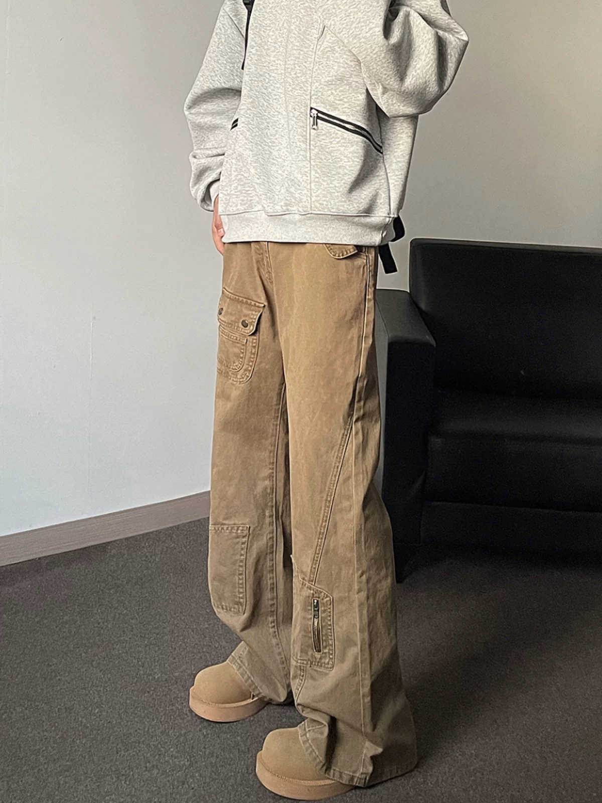 Quần jeans nam vintage mùa xuân thu, quần kiểu Mỹ thời thượng, ống đứng, hơi loe, quần công sở thường ngày.