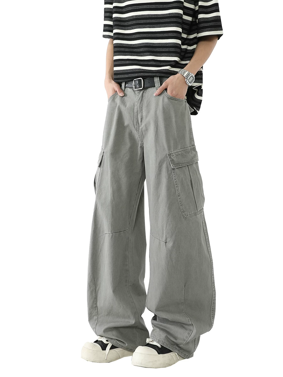 Quần dài nam chất liệu washed, kiểu dáng thời trang xuân thu, thiết kế thương hiệu, phong cách đường phố Mỹ rộng rãi, quần dài dáng cong oversized.