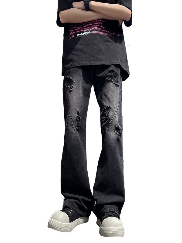 Quần jean nam màu vàng bùn, phong cách đường phố Mỹ, quần rách, dáng rộng mùa hè, thương hiệu thời thượng, quần dài hơi loe.