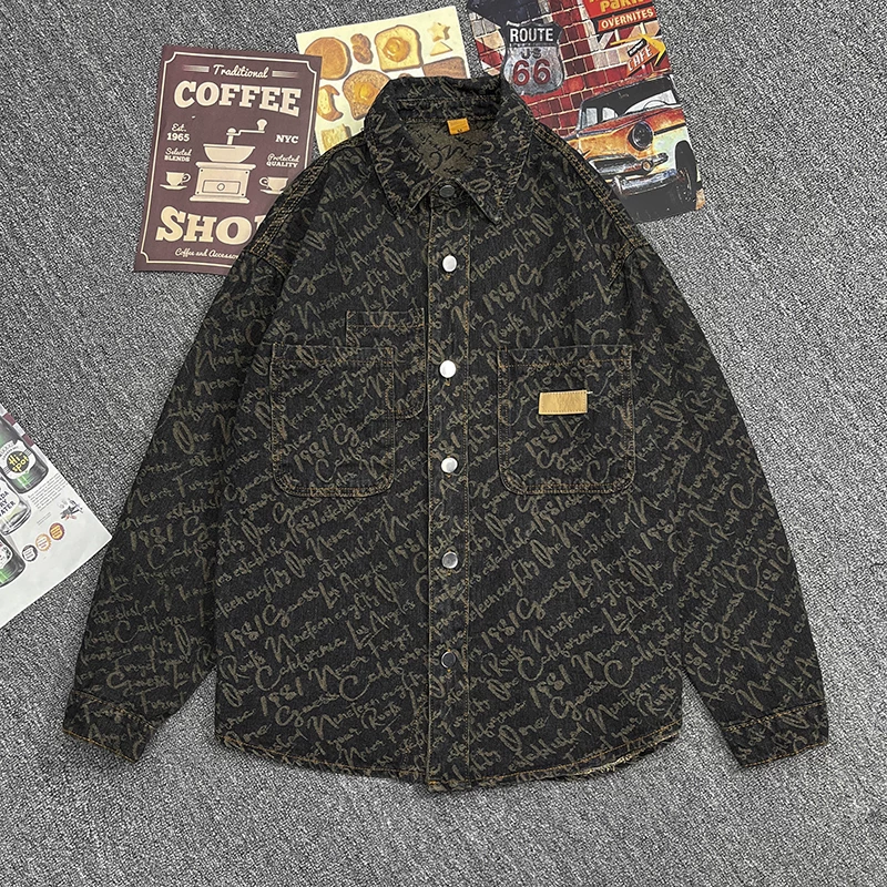 Áo khoác denim jacquard kiểu Mỹ dành cho nam, thời thượng và cao cấp, áo khoác dáng rộng thoải mái cho mùa xuân và mùa thu.