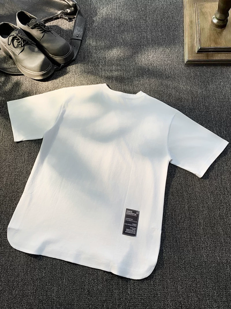 Áo thun nam tay ngắn chất liệu cotton nguyên chất kiểu Mỹ, thương hiệu thời trang mùa hè, dáng rộng, cổ tròn, áo mặc trong có thiết kế vạt xẻ.
