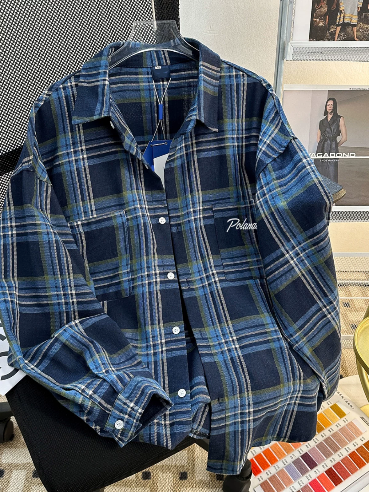 Áo sơ mi kẻ sọc thương hiệu thời thượng mùa xuân thu dành cho nam, áo sơ mi dài tay dáng rộng đẹp trai, áo khoác cặp đôi phong cách retro Mỹ