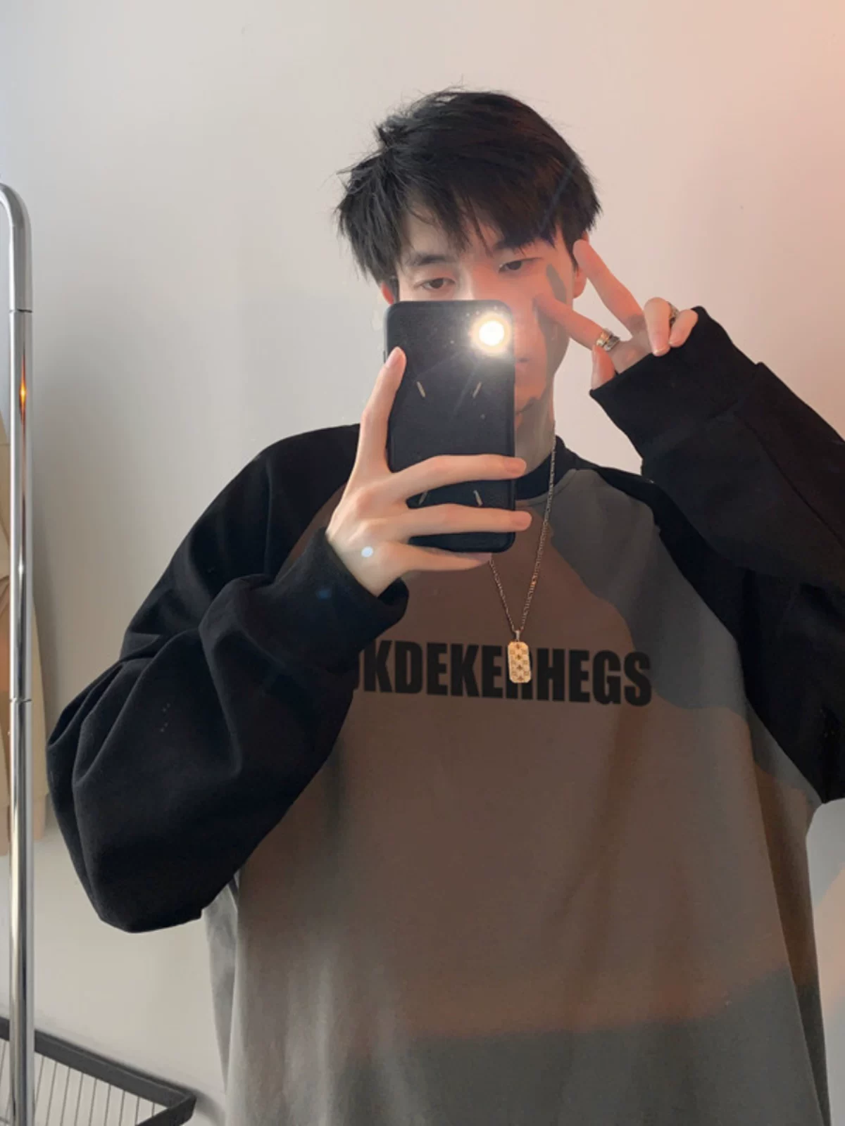 Áo sweatshirt in họa tiết phối màu dành cho nam, thương hiệu thời trang xuân thu, áo tay raglan kiểu Mỹ, áo thun cotton nguyên chất dày dặn, dáng rộng.